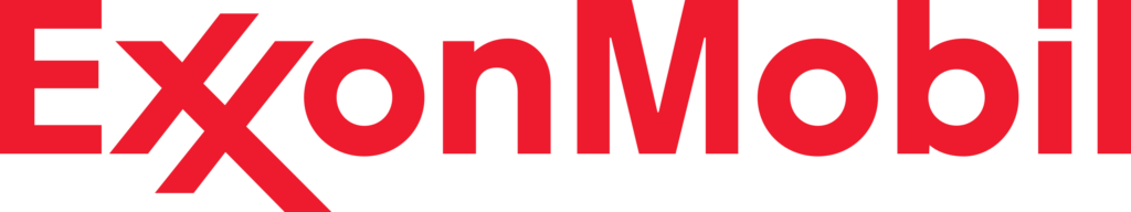 A simple white background with the words exxon mobile stretched across, the two x' are connected uniquely and the writing is in a bold red